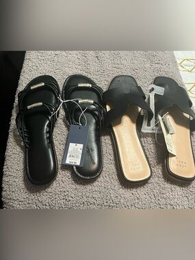 Bundle 9.5 Black Strappy Slide Sandals - Universal Thread and A New Day
